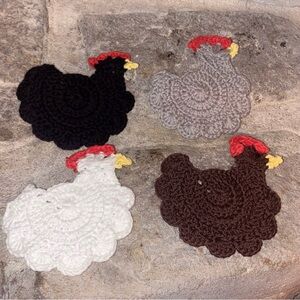 Crochet Chicken Coasters Set